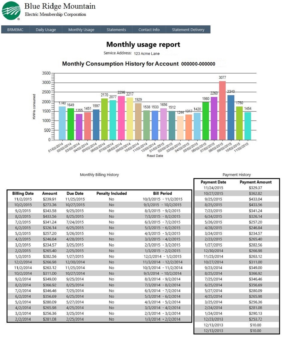 Member Dashboard Monthly usage